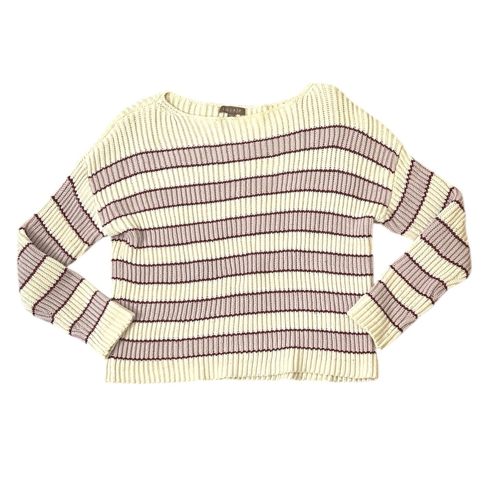 Lilla P Stripe Knit Sweater White Purple Longsleeve Women’s Size Small